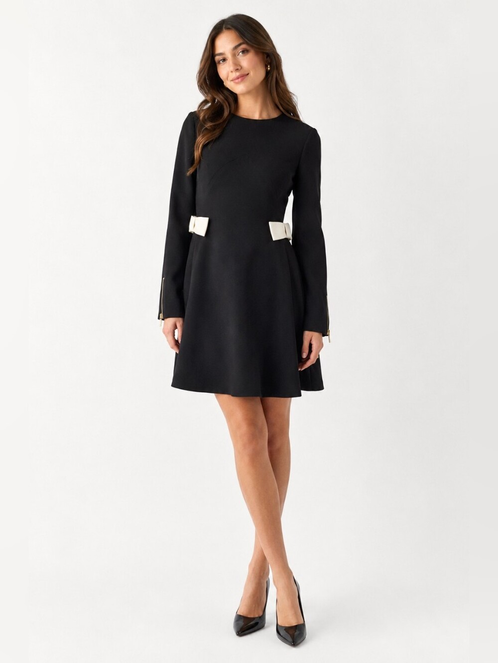 Ted Baker Emorly Black Fit & Flare Bow Detail Dress Size Small (Ted 2)
